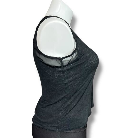 Gibson Womens Linen Tank Top Sheer Shoulder Pullover Preppy Minimalist Large - Picture 2 of 8